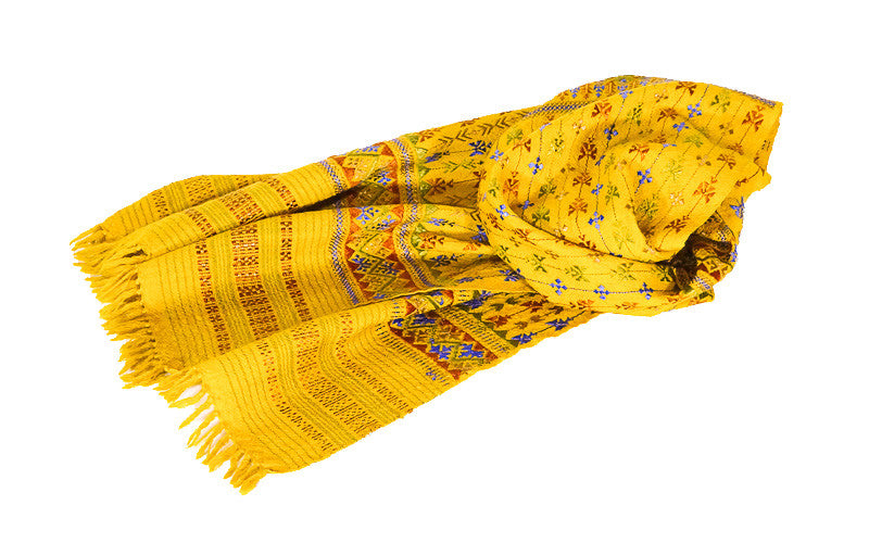 Hand Embroidered Narrow Scarf // Mustard