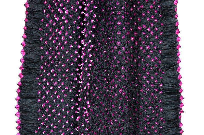 Silk Bandhani Scarf - Pink & Black